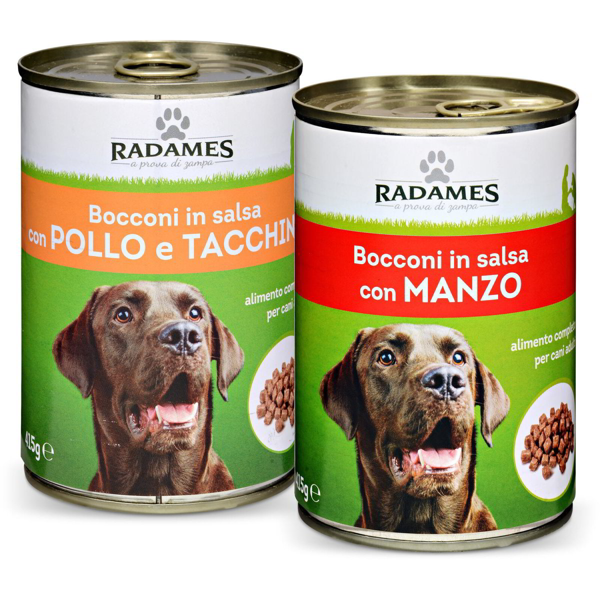 Bocconi in salsa per cani vari gusti RADAMES 415g in dettaglio