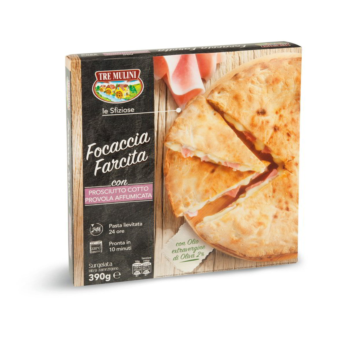 Focaccia farcita con prosciutto cotto e provola affumicata surgelata