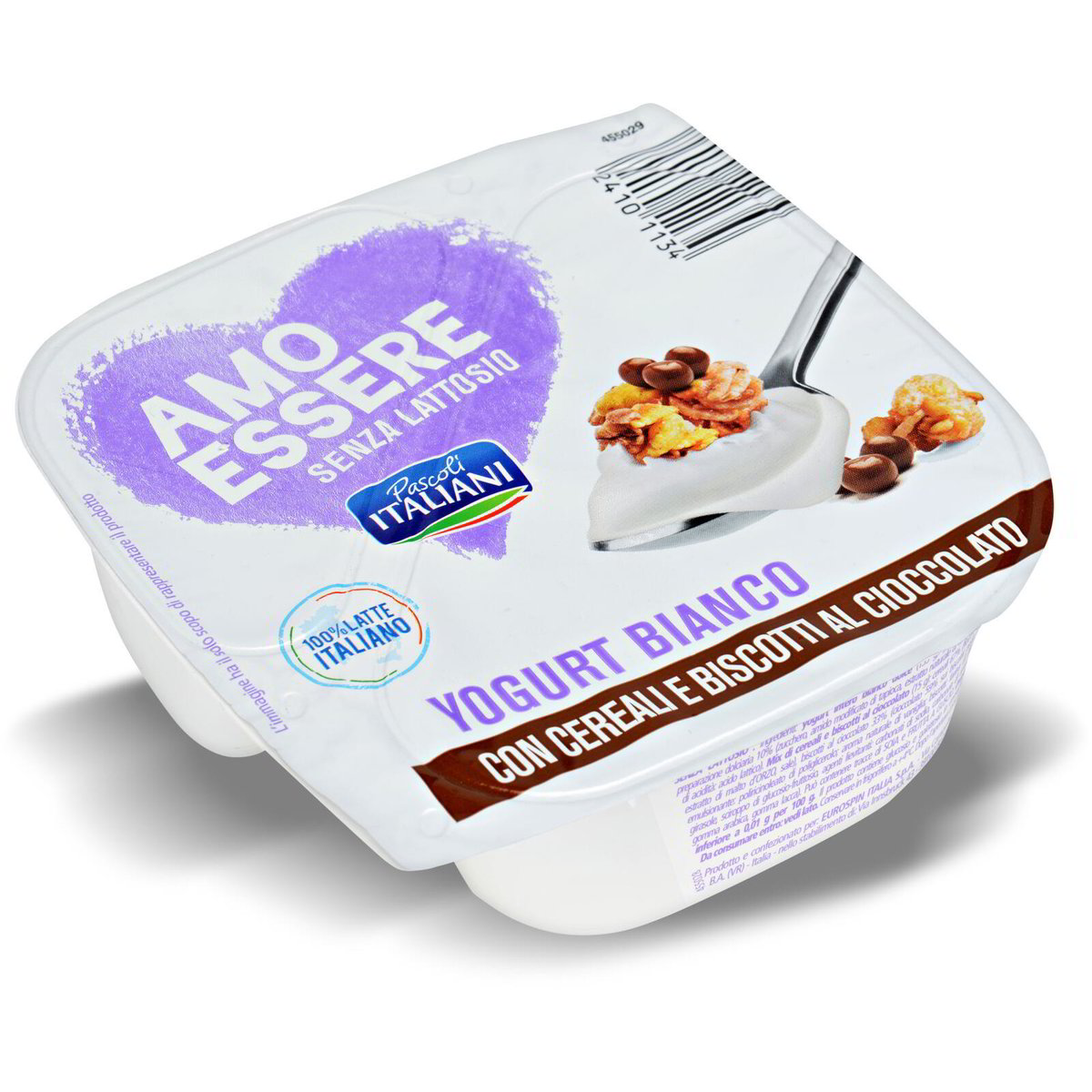 Yogurt bianco con cereali e biscotti al cioccolato senza lattosio amo