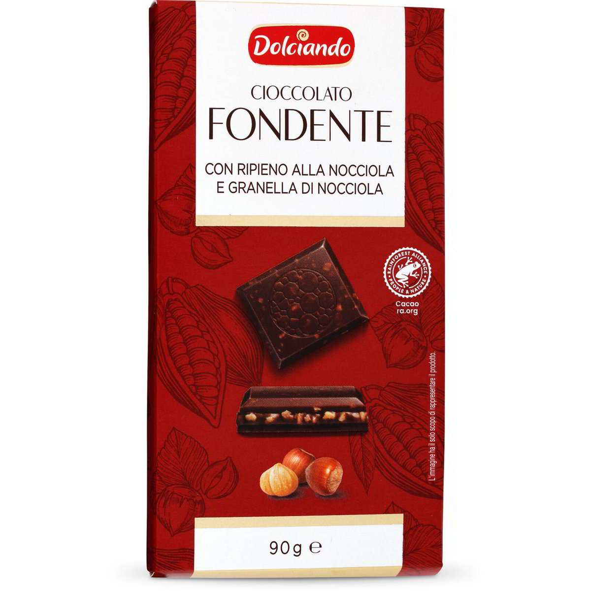 Tavoletta cioccolato fondente con ripieno alla nocciola e granella di